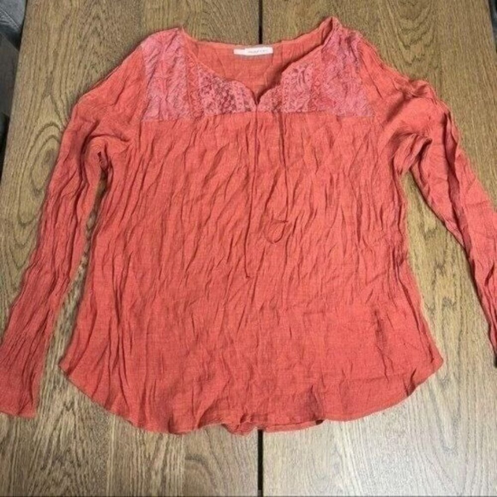 Maurices Burnt Orange Long Sleeve Top w/ Lace - Picture 2 of 9